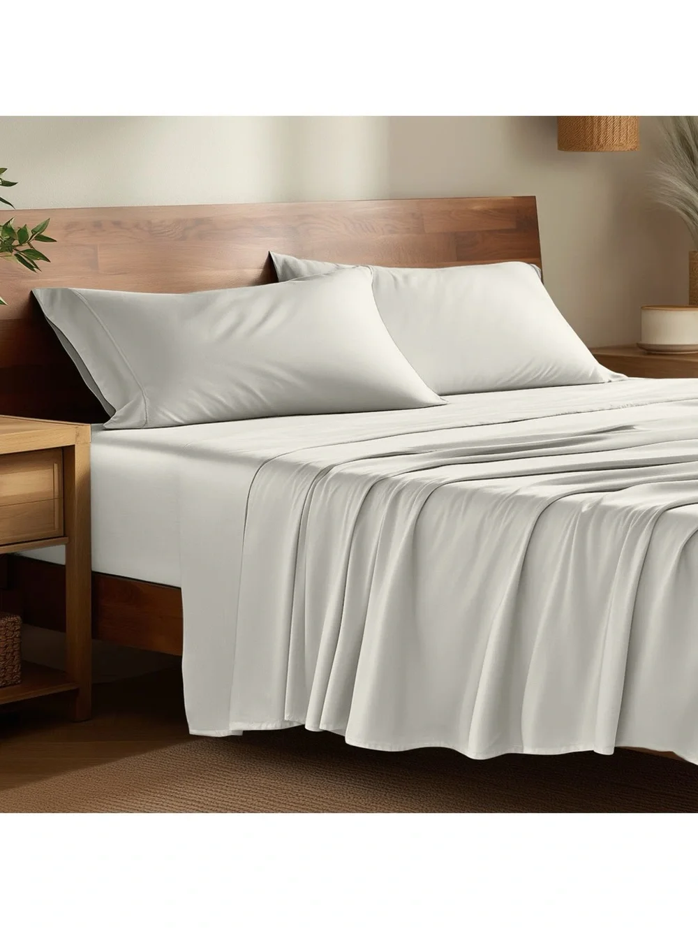 NWT Bare Home Queen Bamboo Rayon Sheet Set Cream 4 Pc Deep Pocket Cooling